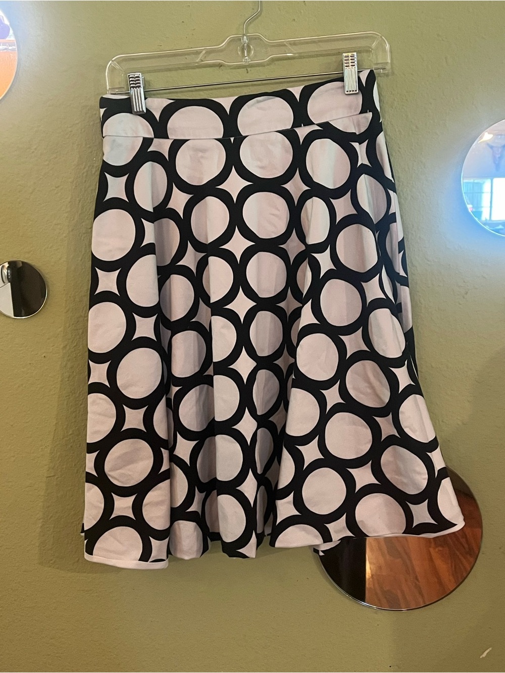 Black & White Circle Print A-Line Skirt